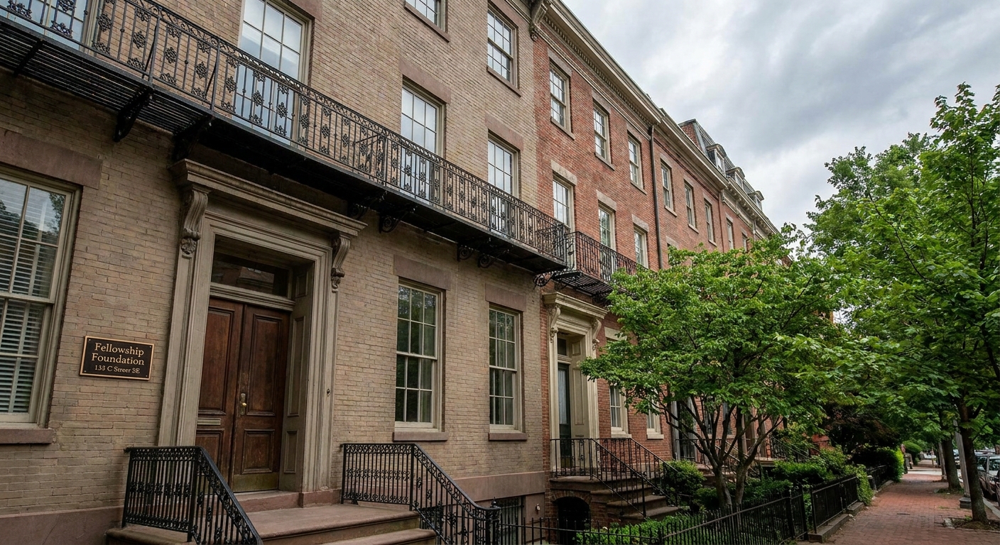 A Washington, D.C. townhouse exterior associated with the Fellowship Foundation