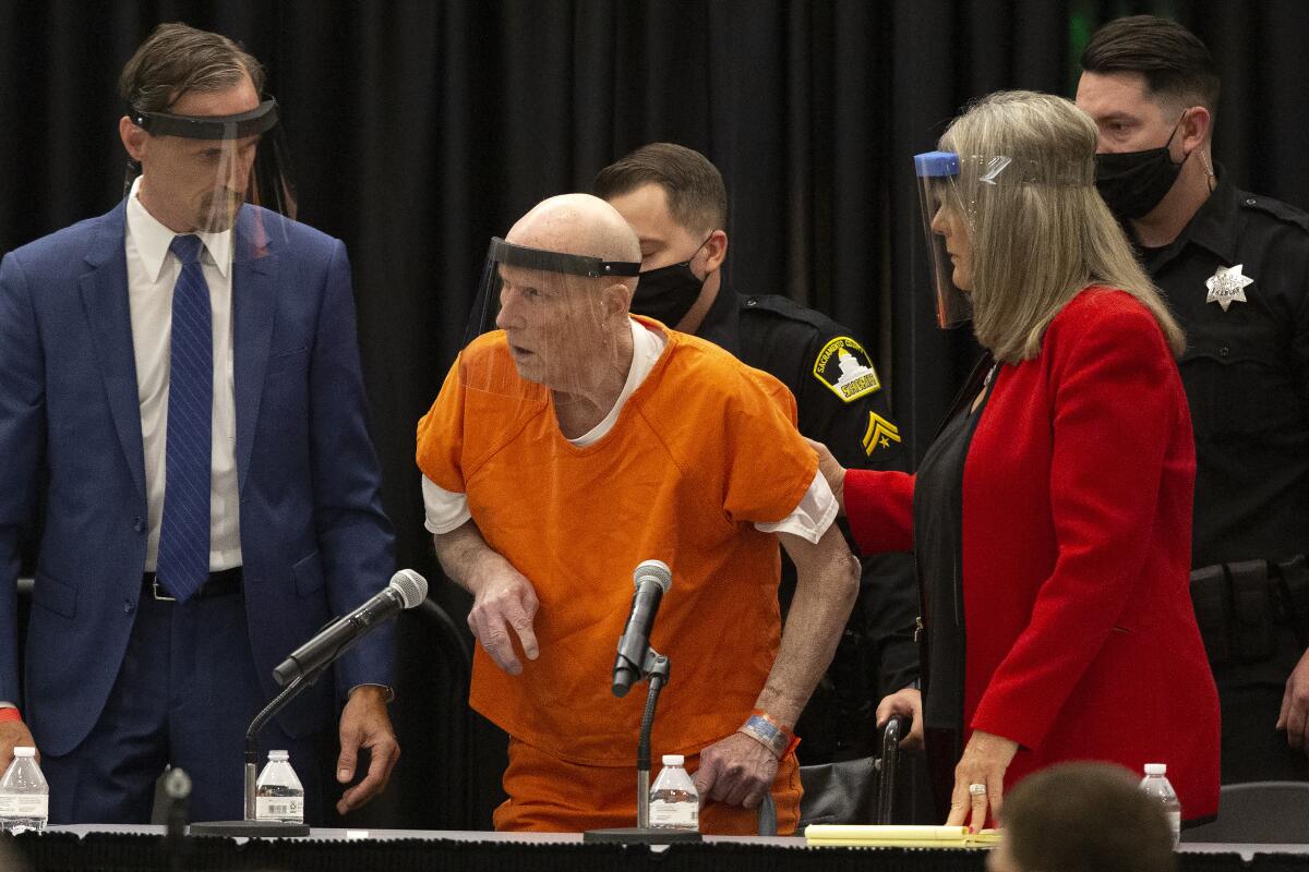 Joseph James DeAngelo in a courtroom setting during proceedings related to the Golden State Killer case
